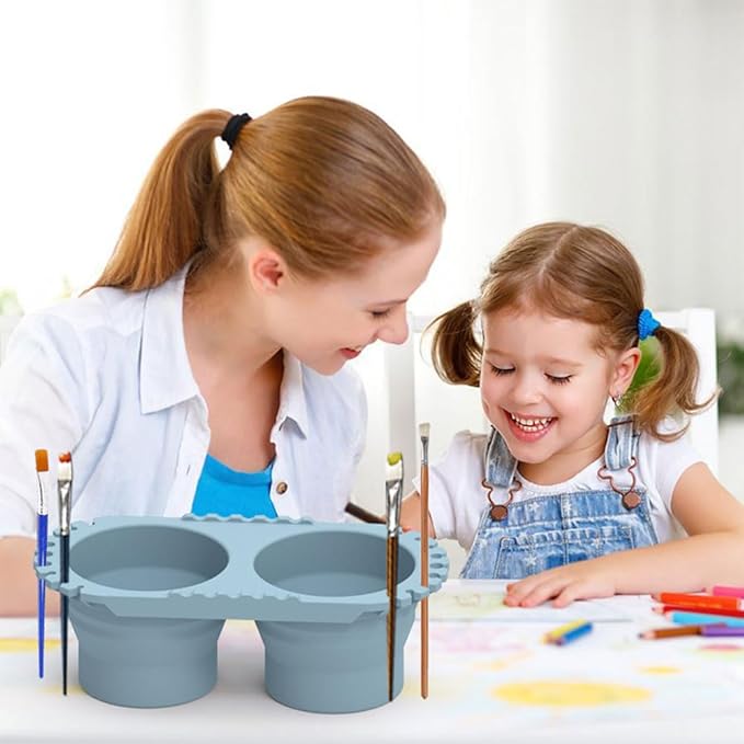Paint Brush Cleaner Foldable Silicone Cleaning Container 8.8x4.2in gift for Students And Artists（Blue）