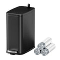 1.6 Gallon Black Bathroom Step Trash Can with Lid, Soft Close, Small Stainless Steel Garbage Can with Removable Inner Bucket, Includes 60 Trash Bags