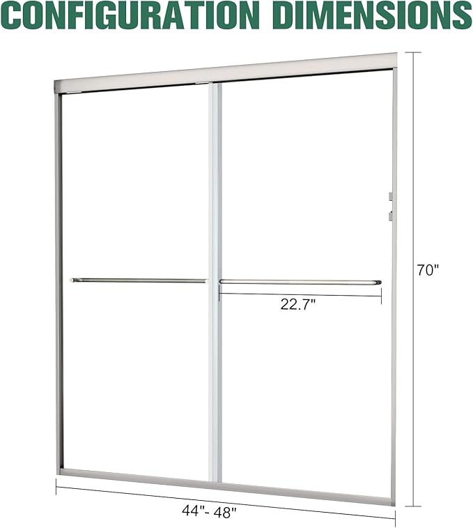 Bypass Glass Shower Door 50-54" W x 70" H with 1/4" Clear SGCC Tempered Glass, Semi-Frameless Double Sliding Shower Door, Easy to Clean, Easy to Install, Chrome