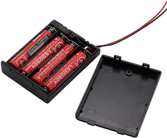 6 Pieces 4 Slots x 1.5V AAA Battery Case Holder Battery Spring Clip Storage Box Wire Leads with On/Off Switch