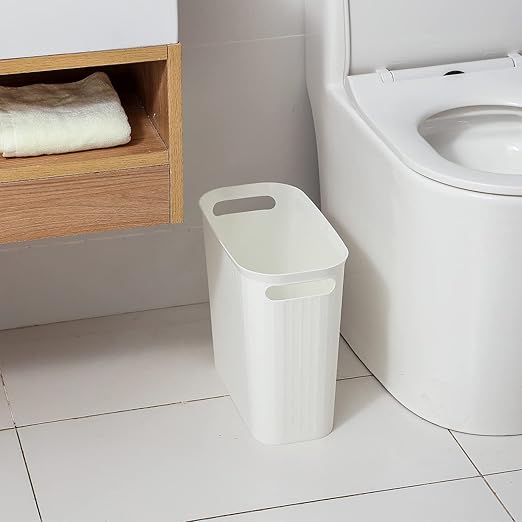 rejomiik Small Trash Can, 3.5 Gallon Garbage Can Slim Waste Basket Plastic Trash Bin Container with Handles for Bathroom, Bedroom, Home, Office, Dorm Room, Kitchen, Rectangular, White