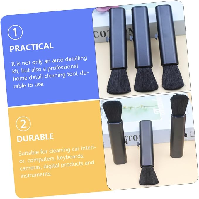 Kichvoe 3pcs Car Air Vent Cleaning Brush Set with Soft Bristles, Adjustable Car Interior Duster for Dashboard and Vent Detailing, Black Auto Detailing Tool for Vehicle Maintenance