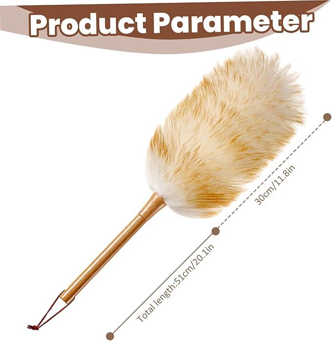 Dusters for Cleaning 20in Static Fluffy Lambswool Duster with Wood Handle Bendable Washable Cleaning Tools for Ceiling Fan Window Computer Shelves Lambs..