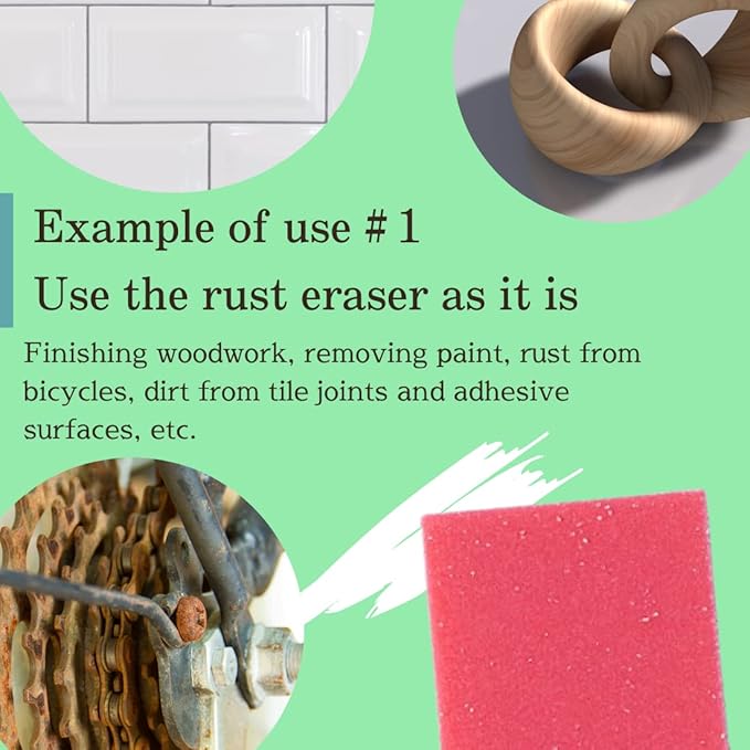 Rust Eraser for Knives Kitchen Stoves Wood Finish and Bicycles Multi Purpouse Cleaning Rubber Eraser Remover Dirt Stains, Set of 3 (Fine, Coarse, Extra coarse) Made in Japan