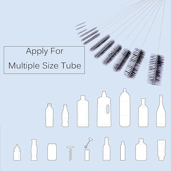 Eboot 10 Pcs 8.2 Inch Tube Cleaning Brushes Nylon Cleaner Brush Long Sink Drain Pipe Cleaning Brushes 10 Different Diameters for Bottle Straw Tumbler Home Sink Plumbing
