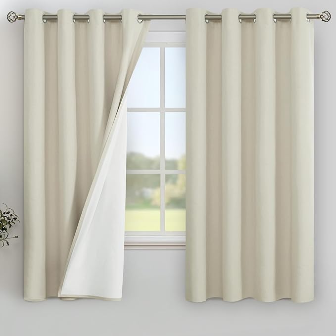 YoungsTex 68 Inch Length Linen Blackout Curtains for Bedroom, Thermal Insulated Black Out Drapes with Grommet Room Darkening Privacy for Living Room Window, 2 Panels, 52 X 68 Inch