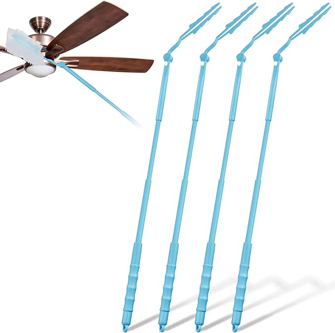 4 Pcs 3 ft Replacement Handles Compatible with Swiffer Duster Refill, Extended Handle, Removal Duty, Adjustable Length for Home Fan Window Cleaning (Sky Blue)
