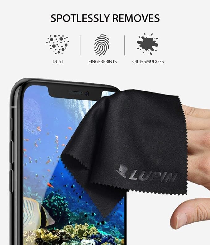 Lupin Microfiber Cleaning Cloths, 6 Pack Premium Ultra Lint Free Polishing Cloth for Cell Phone, Tablets, Laptops, iPad, Glasses, Camera Lens, TV Screens & Other Delicate Surfaces - Gray