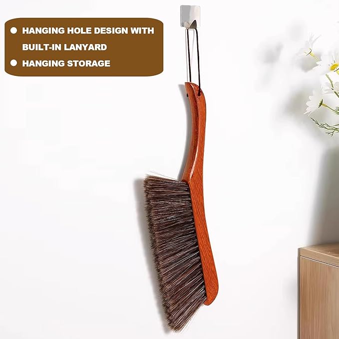 Hand Broom Soft Bristles Duster with Solid Wood Handle Quick Dusting Brush for Sofa Bed Furniture Musical Instruments (Rosewood)