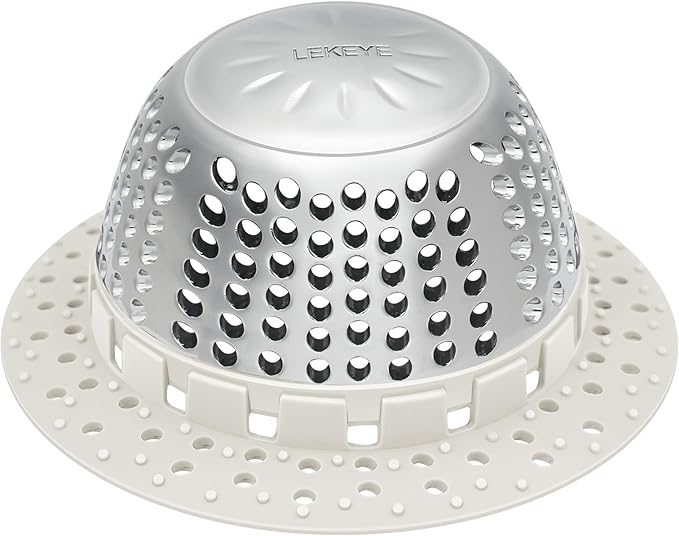 LEKEYE Shower Drain Hair Catcher/Shower Drain Cover/Drain Protector for Pop-Up & Regular Drains(Light Gray)