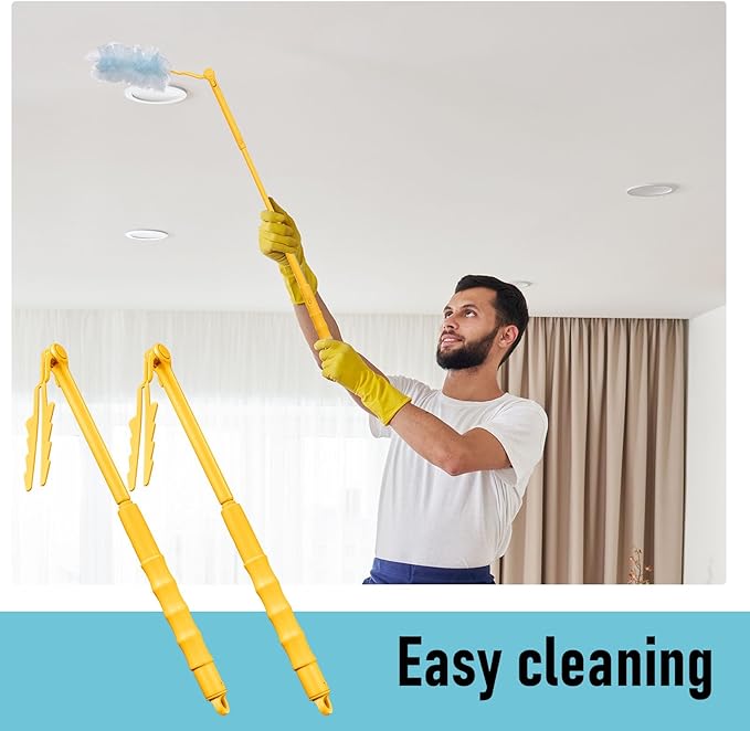 4 Pcs 3 ft Replacement Handles Compatible with Swiffer Duster Refill, Extended Handle, Removal Duty, Adjustable Length for Home Fan Window Cleaning (Yellow)