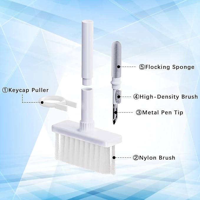 5 in 1 Keyboard Cleaning Brush Kit,Multifunctional Earbuds Cleaner with Keycap Puller,Cleaning Tools for Mechanical Keyboard,PC Laptop and Earphone (White)