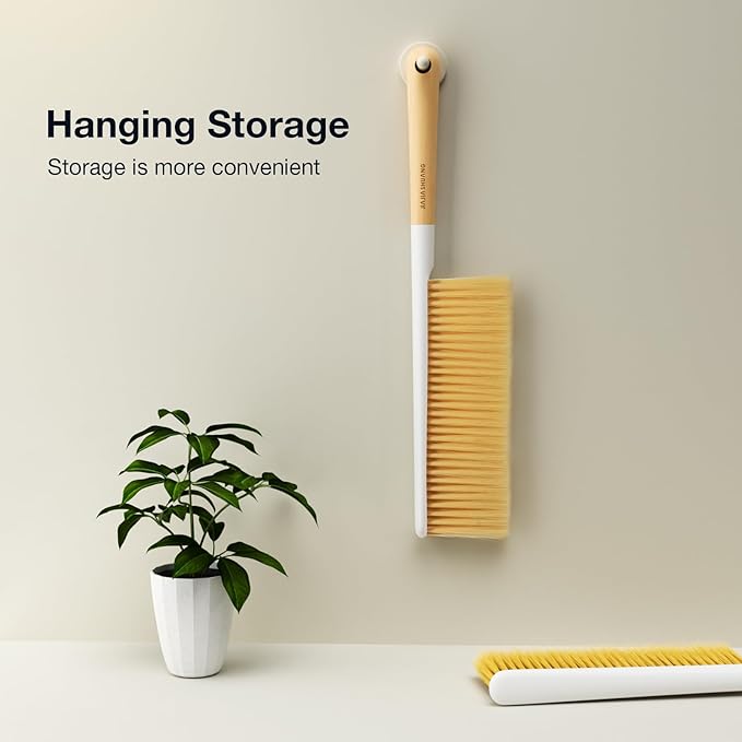 Hand Broom Cleaning Brush, Soft Bristle Dust Brushes with Wood Handle, Household Cleaning Brushues for Car, Carpet, Garden, Clothes, Various Furniture Such As Beds, Sofas (Natural)