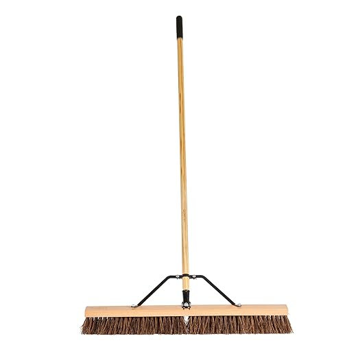Restaurantware-Clean Tek Professional 30 Inch Push Broom, 1 Heavy-Duty Broom with 60â€ Handle - Palmyra Bristles, Use Indoor and Outdoor, Wooden, Commercial Use, for Deck, Driveway, Garage, Patio