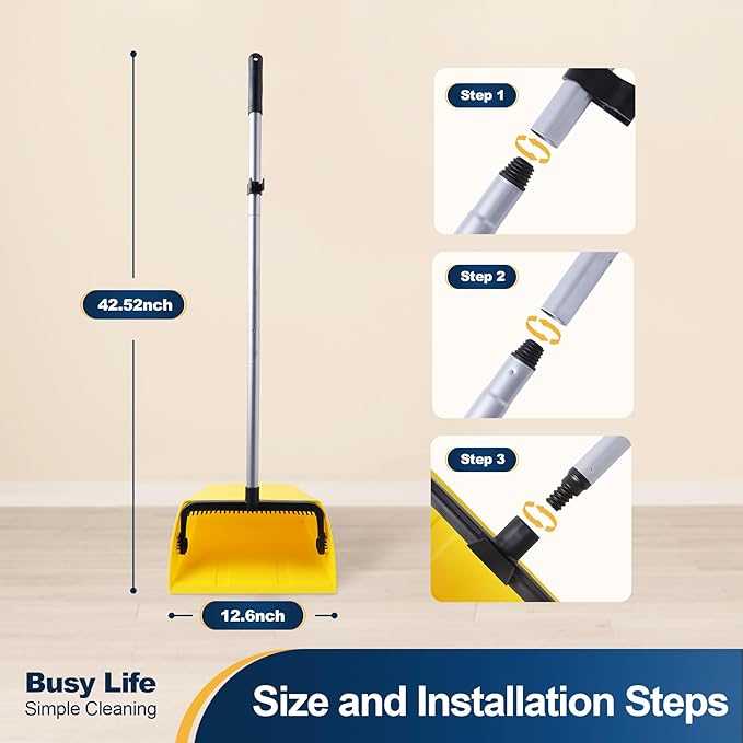 Yocada Heavy-Duty Corn Broom Commercial Dustpan Set with Comb Indoor Outdoor Broom Perfect for Courtyard Garage Lobby Mall Market Floor Home Office Leaves Stone Dust Rubbish…