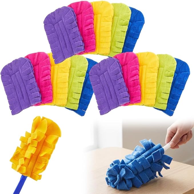 Reusable Duster Refills, Fleece Duster Refill Reusable Dusters for Cleaning, Electrostatic Duster Refills Washable Cleaning Pads Tools for Home, Blinds, Car, Furniture (5 Colors*3)