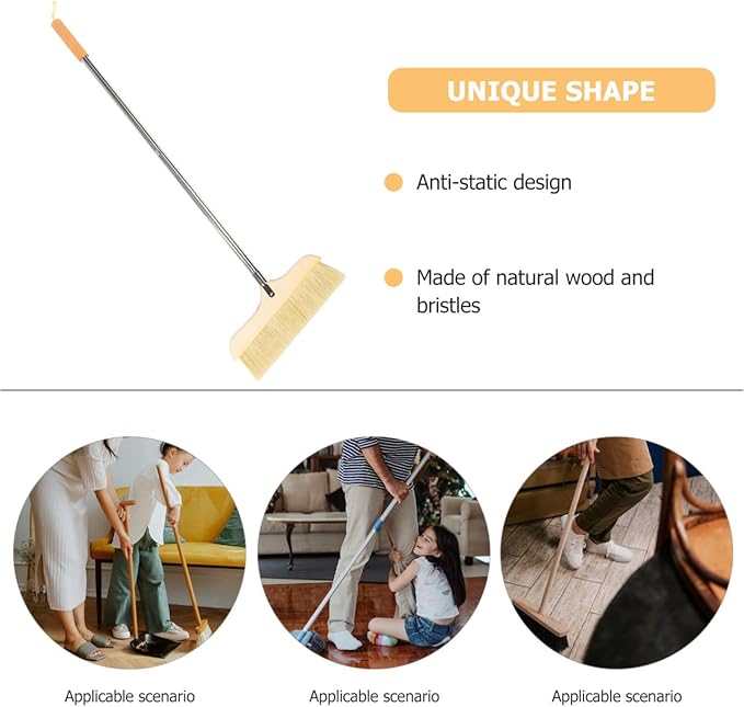 Anti-Static Broom Soft Bristle Brush Sweeping Brooms for Kitchen Bedroom Bathroom Wooden Handle