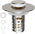 Universal Bathroom Sink Drain Strainer Hair Catcher Upgraded with Removable Stainless Steel Filter Basket, 3 in 1 Pop Up Sink Stopper for 1.1''~2.36'' Sink Basin Hole, Brushed Nickel