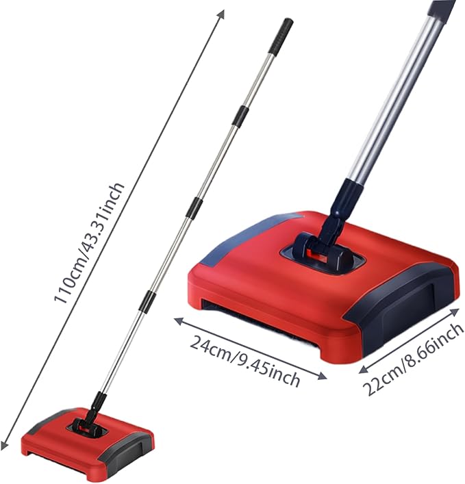 Carpet Sweeper Manual 3 Rolling Brushes Floor Sweeper Carpet Brush with Wheels and Large Waste Bin 43inch Detachable Cleaner for Pet Hair Dust Debris