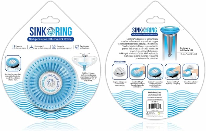 Bathroom Sink Hair Catcher for Pop-Up Drain – SinkRing 1.57" Precision Strainer for Bathroom Sink Drains | Clog-Free Hair Trap for Contacts, Earrings, Jewelry | No Suction or Screws – Aqua Blue