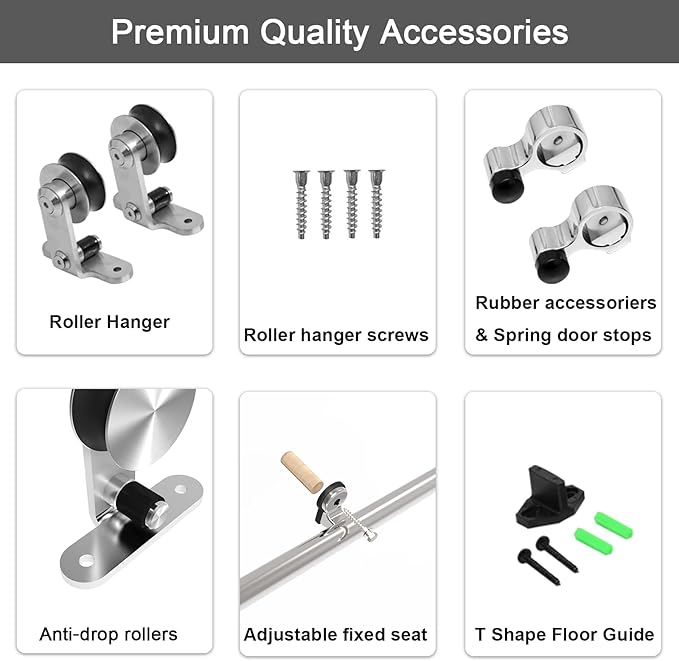 TSMST 15FT Sliding Barn Door Hardware Kit, Top Mount Stainless Steel Heavy Duty Sturdy Barn Door Track for Double Wood Door, Slide Smoothly Quietly (T Style)