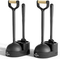 Sellemer Toilet Brush and Plunger Set, Curved Design Head for Deep Cleaning, Heavy Duty Toilet Bowl Brush and Plunger Combo with Holder for Bathroom Cleaning, Black, 2 Pack