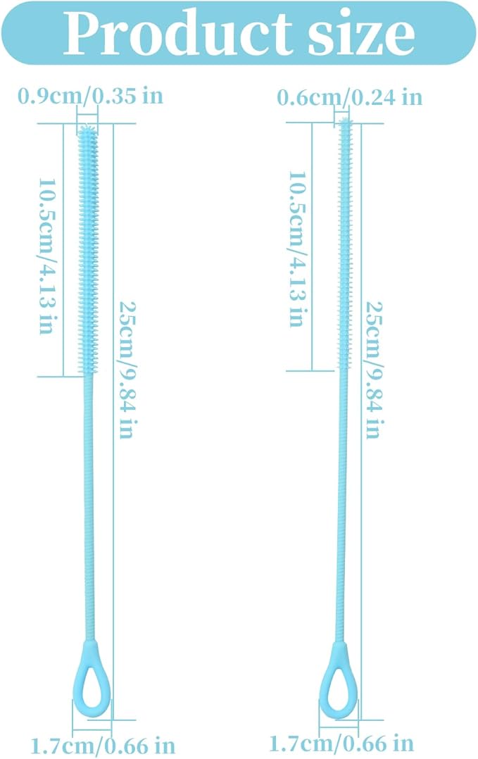 2Pcs silicone straw cleaning brushes, extra long, used for Cleaning Glass Metal Smoothie Straws and StrawCups,Non-slip Handle Soft and Bendable, 6mm+9mm. (Blue)