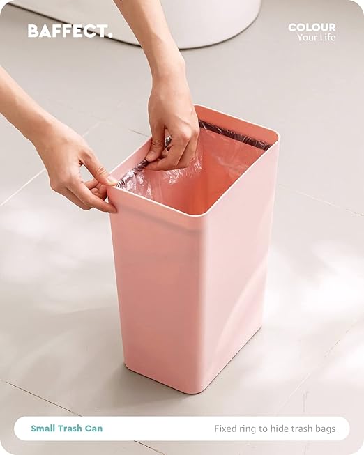 Baffect Small Trash Can with Lid Waste Basket Bathroom Garbage Can Dorm Room Essentials for Bedroom, Office, College-2.1 Gallon (Pink)
