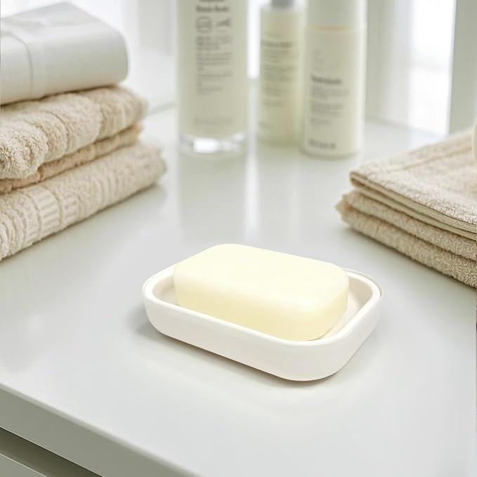Double Layer Draining Soap Dish, Plastic Dishwashing Sponge Soap Holder for Kitchen, Bathroom, and Washstand (Milky White)