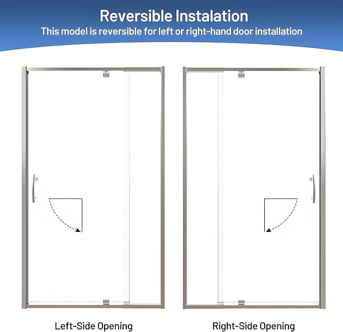 Pivot Glass Shower Door, 38-42" W x 71" H, 1/4"(6mm) Clear SGCC Tempered Glass, Brushed Nickel Finish, Magnetic Closure, Reversible Installation