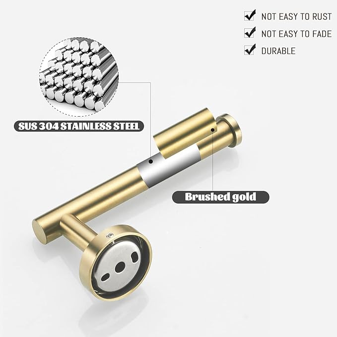 Toilet Paper Holder Towel Ring Brushed Gold Bathroom Hardware Hand Towel Holder Bathroom Accessories Set Wall Mount Stainless Steel 2 Pieces