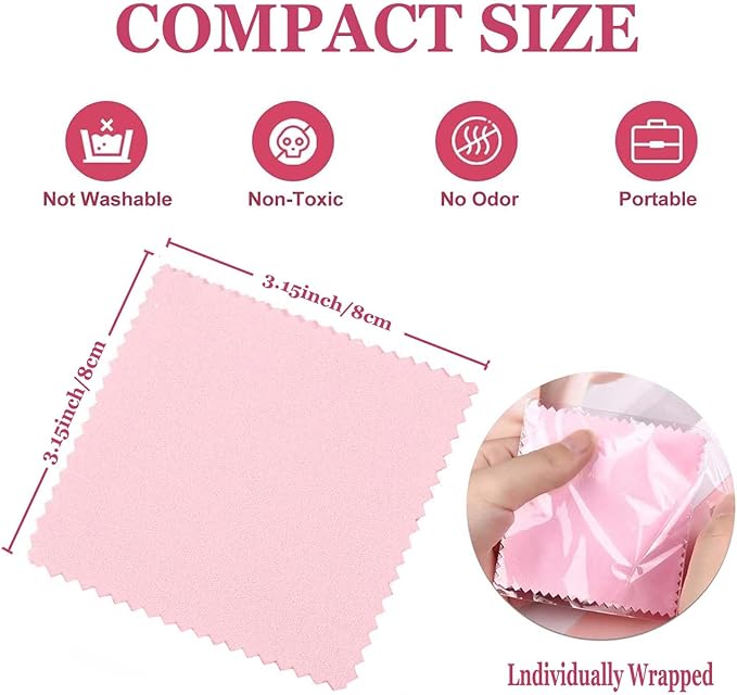 JUNXINSHUN 50pcs Jewelry Cleaning Cloth Pink Polishing Cloth for Sterling Silver Gold Platinum Small Silver Polish 8x8cm (Pink)