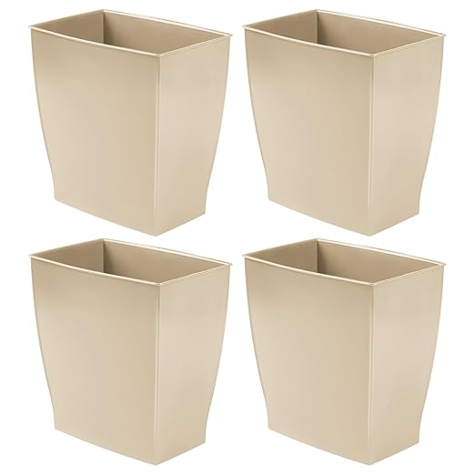 iDesign Small Plastic Bathroom Trash Can, Slim Rectangle Garbage Bin for Bedroom, Office, Dorm, 4-Pack, Brown