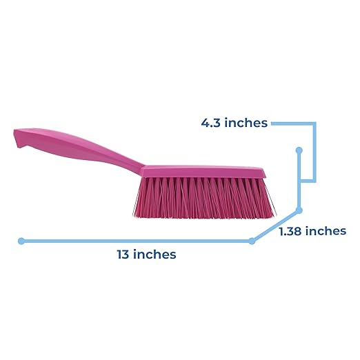 Vikan 45891 Bench Cleaning Brush, Polypropylene/Polyester Medium Bristle Dustpan Brush & Sweeper, 14 Inch, Pink