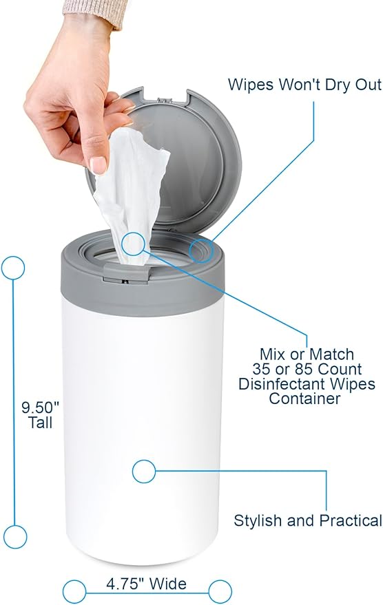 Disinfecting Wipes Dispenser - Push Button Decorative Holder for Standard Cleaning Wipes Container, Use in Kitchen Countertop, Bathroom, Classroom (White)