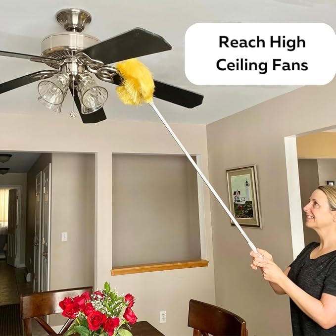 Evelots Ceiling Fan Blade Brush Cleaner - Long Extension Pole - Brush Both Sides at The Same Time - Scratch Resistant Microfiber Feather Cobweb Duster - Extra Long with Reach up to 9 Feet