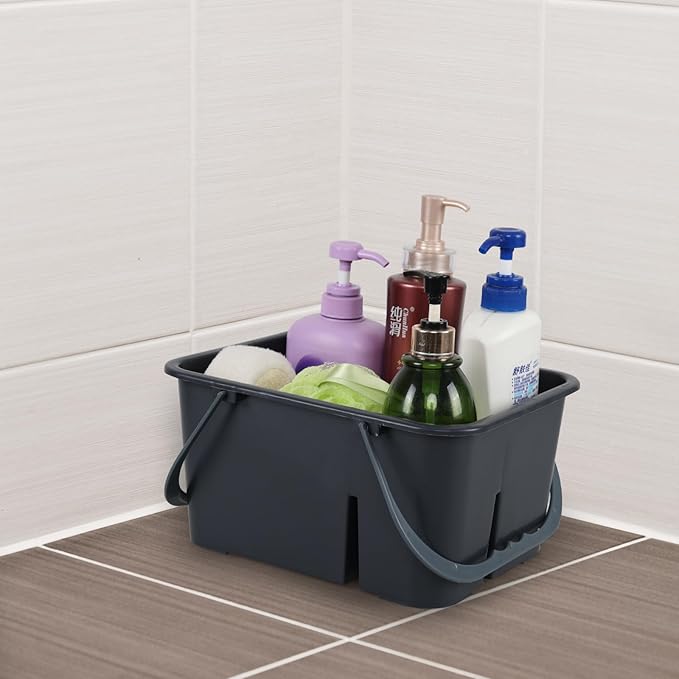 Bringer 1-Pack Small Plastic Cleaning Tool Storage Caddy, Cleaning Caddy Tote, Grey, 11.33" x 8.89" x 5.74"
