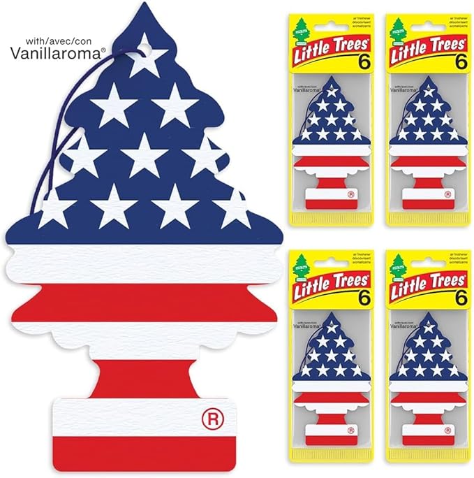 LITTLE TREES Car Air Freshener | Hanging Tree Provides Long Lasting Scent for Auto and Home | Vanilla Pride | Red White and Blue, 24 Air Fresheners