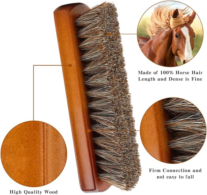 Shoe Brush, Horsehair Shoe Brush Shoe Cleaning Brush Boot Brush for Leather, Shoe Brushes Shoe Shine Brush Brush Shoe Polish Brush for Cleaning and Care Leather Shoes Clean Dauber Applicators