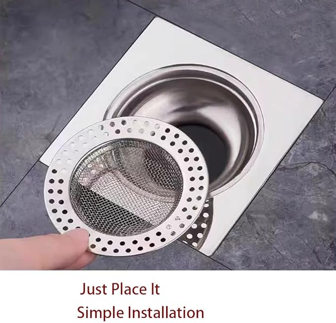 Shower Drain Hair Catcher, Shower Drain Cover - Drop-in Stainless Steel Mesh Hair Trap, Reusable Anti-Clog Drain Strainer for Bathroom Sink/Shower/Tub, Fits for ID 3-inch Holes