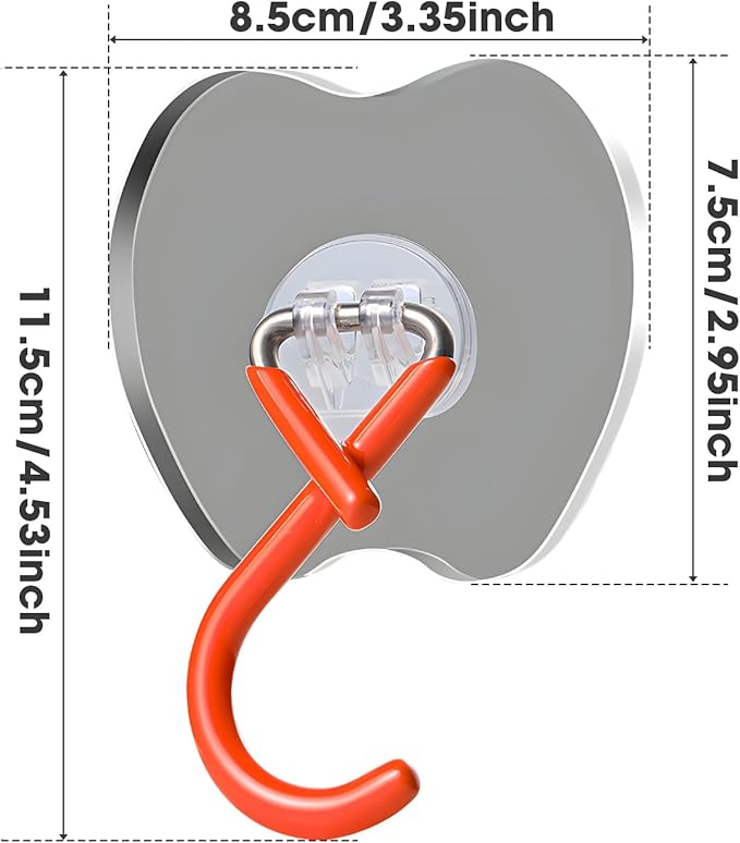 No Drill Large Adhesive Wall Hooks,Broom Holder for Wall,Heavy Duty Mop Hooks with Extra Adhesive Pad,75LB Load Capacity,3.35x2.95in Adhesive Pad for Garage Kitchen Bathroom Organization (2, Orange)
