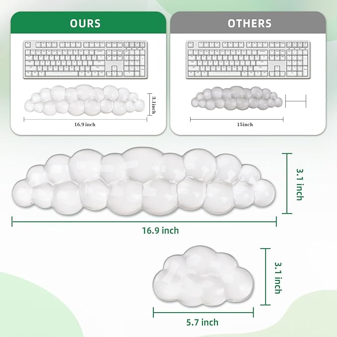 Gel Cloud Keyboard and Mouse Wrist Rest Set, Cute Ergonomic Wrist Support and Arm Support Keyboard Rest for Typing Pain Relief，Suitable for Office/Computer/Laptop/Gaming (Transparent White Set)