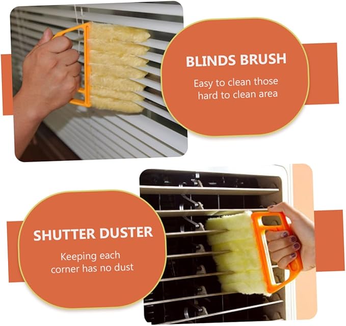 Balacoo 2pcs Window Blinds Cleaning Brushes Set with 7-Tooth and 3-Tooth Heads, Handheld Blinds Brush for Window Shutter and Air Conditioner Vent Cleaning, Orange and Green Colors