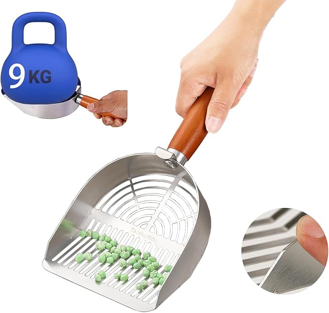 Custom Extra Thick Stainless Steel Cat Litter Scoop – Heavy Duty Poop Scooper with Sturdy Anti-Break Handle, Filters Small Litter Clumps