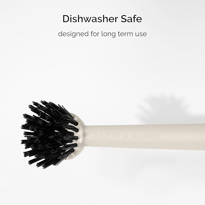 Earth & Mango Magnetic Dish Brush with Scraper – Snaps to Sink – Warm Sand Beige