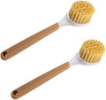 Dish Brush with Built-in Scraper, Non-Slip Durable Plastic Handle Heavy Duty Scrubber for Pots and Pans, Kitchen Sink Cleaning Caked-On Food, 2 Pack