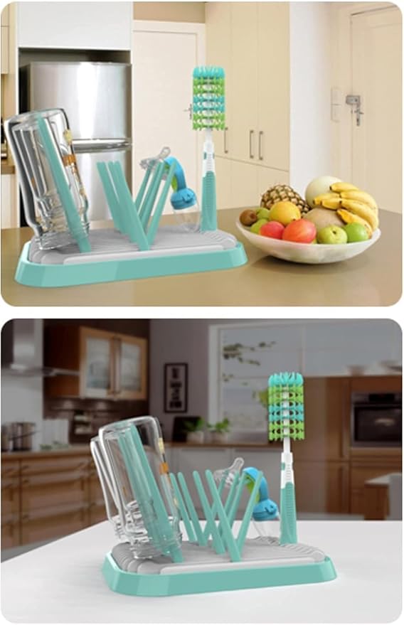 Baby Bottles Drying Rack, Folding Drainer for Feeding Bottles Accessories Dryer Holder(Green)