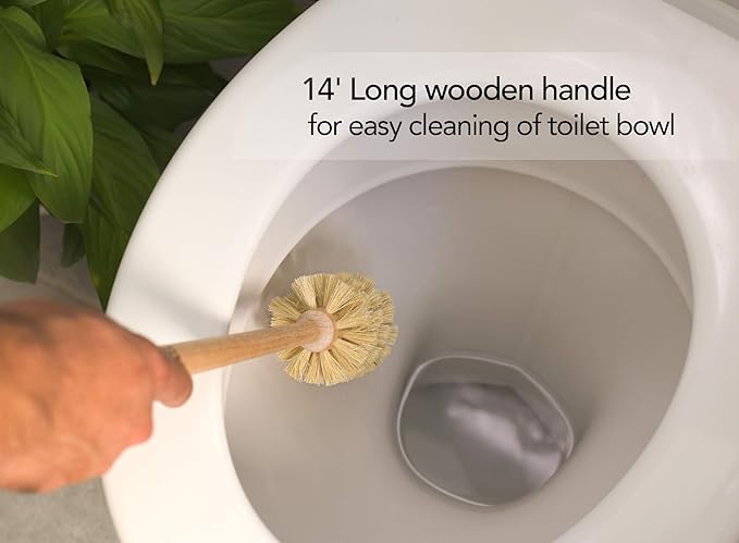 ECOLULU Eco Friendly Toilet Brush, 2 Pack Wood Toilet Brush Made of Beechwood, Strong Hemp Bristles with 360° Cleaning Power, Biodegradable Zero Waste Eco Friendly Products