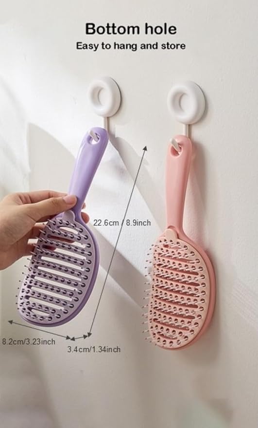 Self Cleaning Hair Brush, Easy to Clean, Curved Vented Detangler Brush for Faster Blow Drying for Women Men Kids, Wet & Dry Hair (Pink)