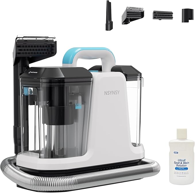 Portable Carpet & Upholstery Spot Cleaner, Compact Strong-Suction Machine with Scrubbing Brush, Removes Pet Stains, Spills & Dirt from Sofas, Stairs, Rugs, Mattresses & Car Interiors